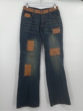 FUBU Wide Leg leather patch jeans 90s Y2K vintage 7/8 women’s